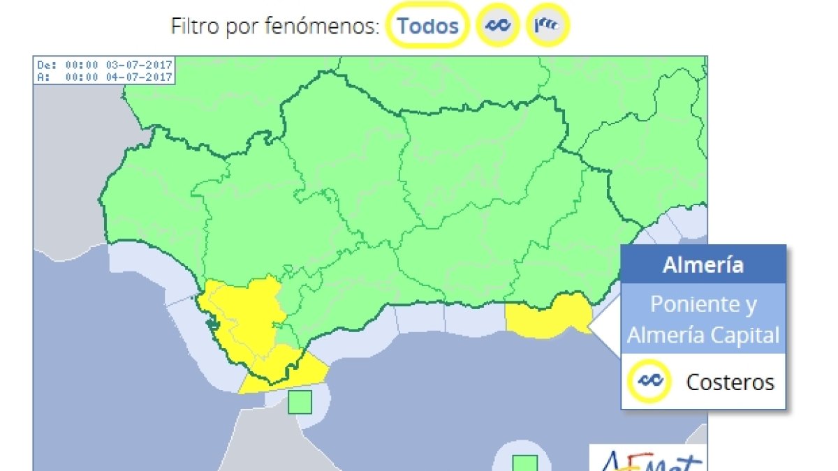 Previsión para este lunes de la Agencia Estatal de Meteorología.
