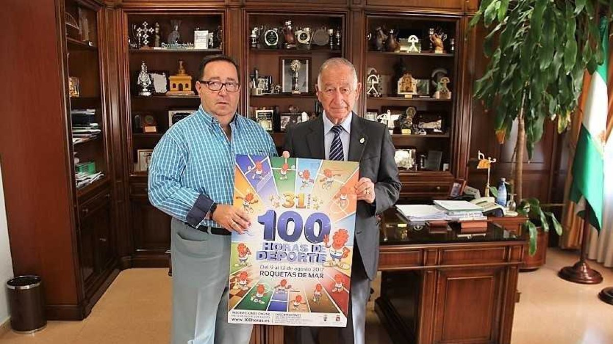 José Juan Rubí y Gabriel Amat con el cartel de las 100 Horas.