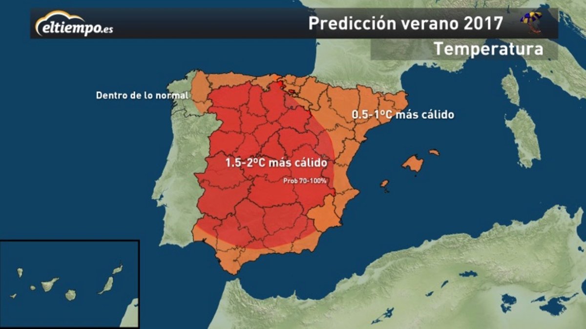 Mapa de previsiones de temperaturas para este verano