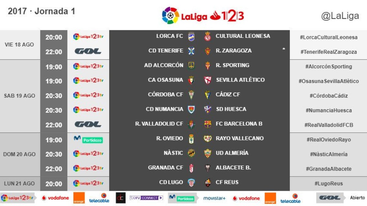 Horarios de la primera jornada en Segunda.