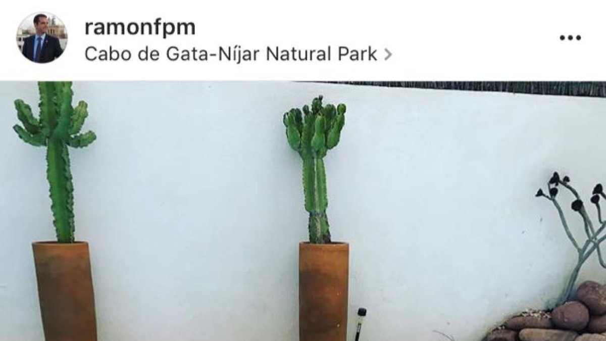 Fernández-Pacheco en la piscina con su flotador de piña.