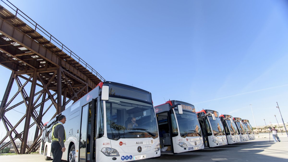 Autobuses de la flota de Surbús incorporados hace unos meses.