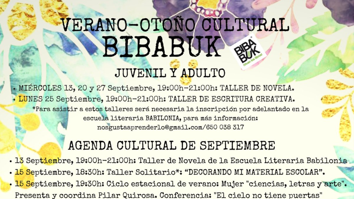 Agenda cultural de Bibabuk para este mes de septiembre.