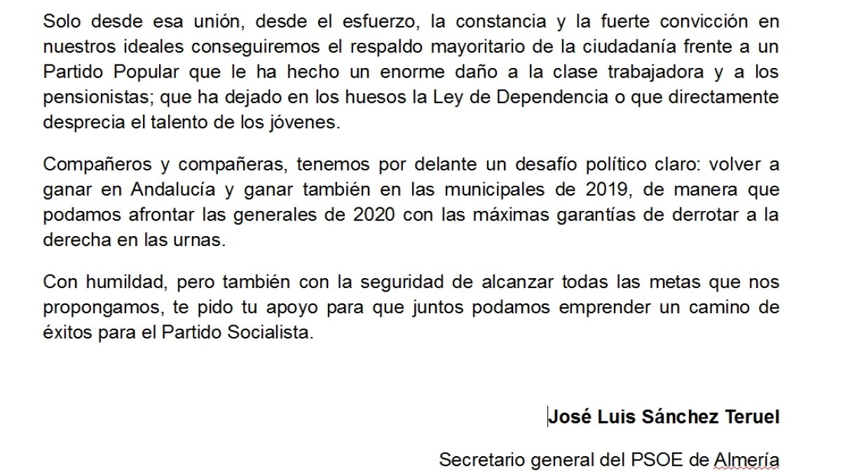 Detalle de la carta del actual secretario general