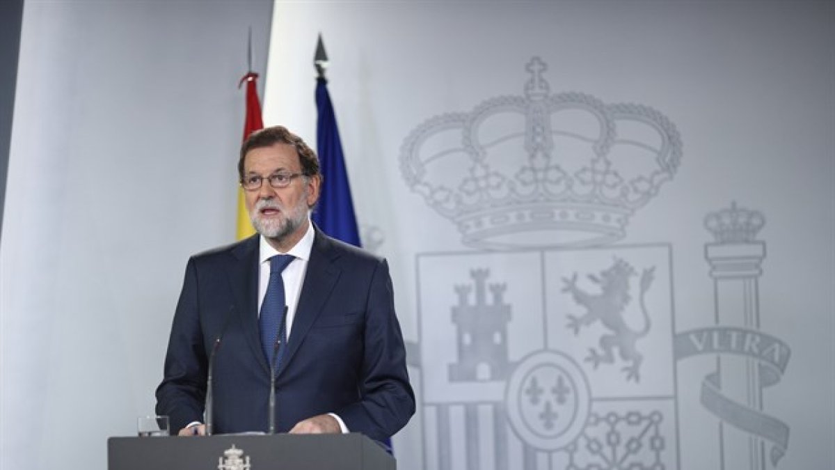 Mariano Rajoy en rueda de prensa esta mañana.