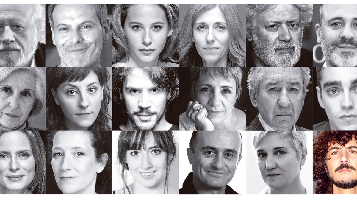 Actores participantes en la producción, en blanco y negro, y Paco Bezerra, en la imagen a color.