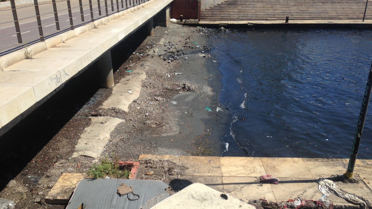 Imagen de la Fuente de los 102 Pueblos, deteriorada y con agua estancada.