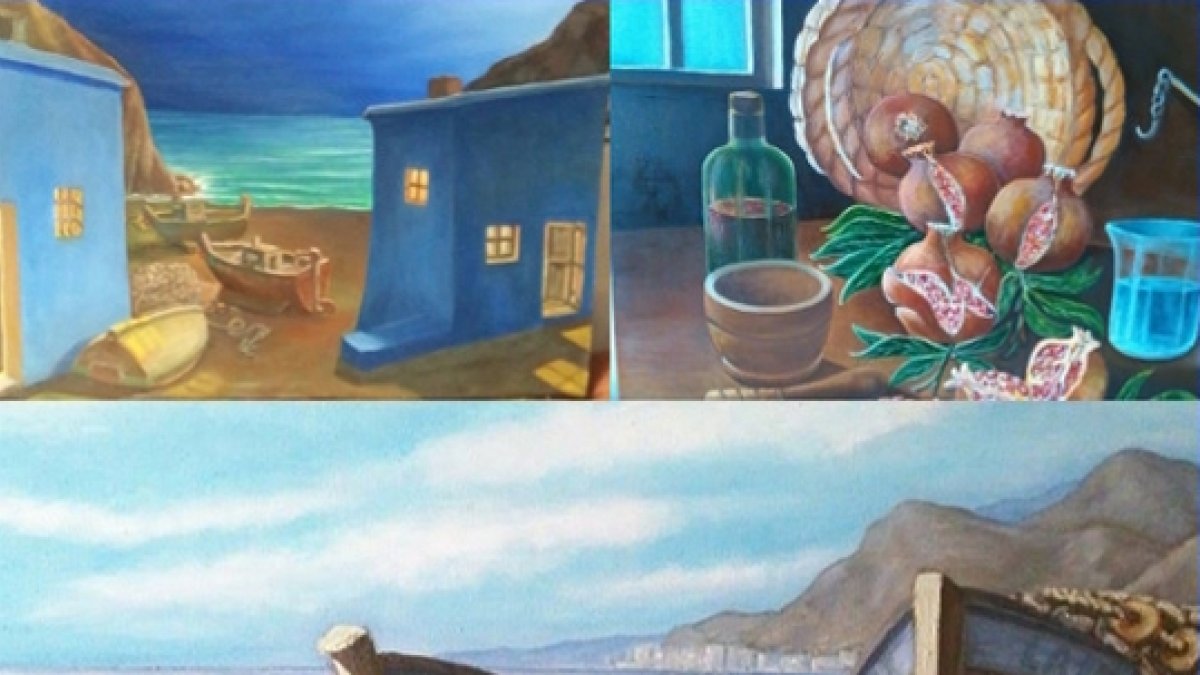 Composición con varias obras del artista.