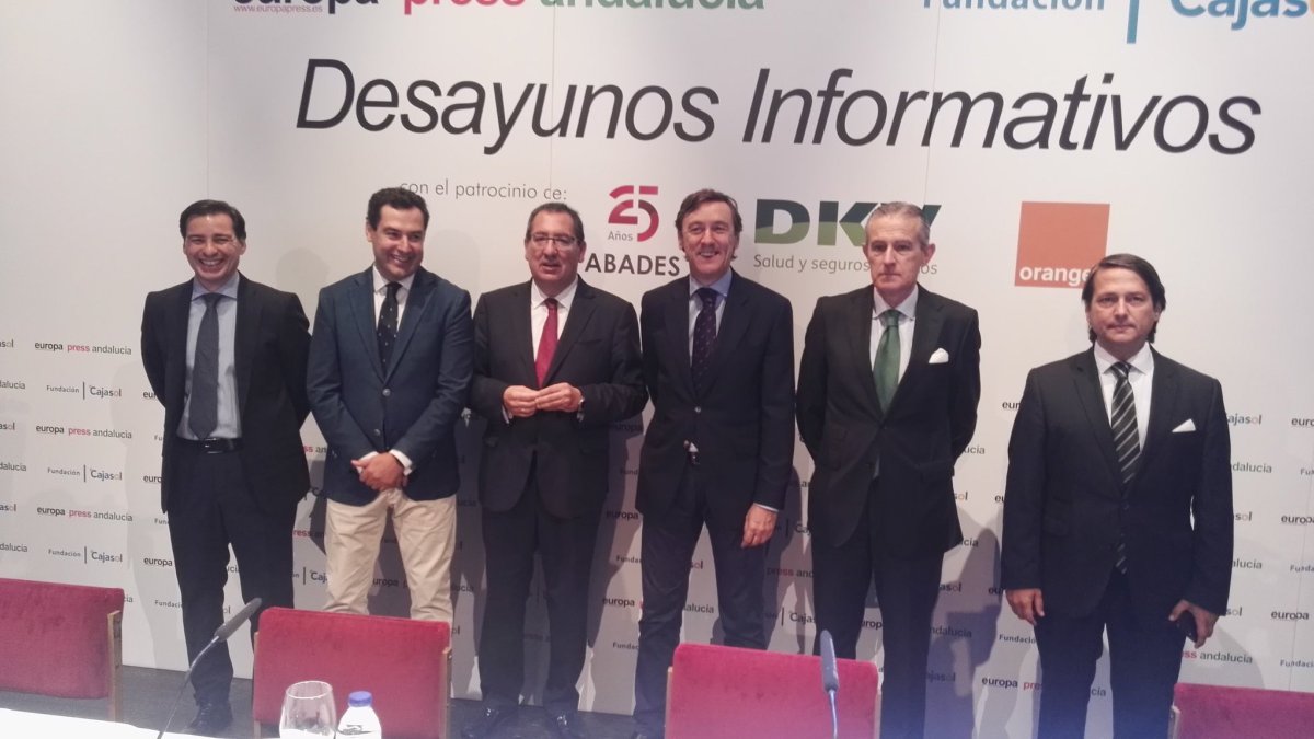 Juan Manuel Moreno ha participado esta mañana en el desayuno organizado por Europa Press.