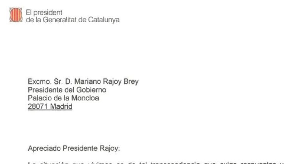 Carta de Puigdemont a Rajoy.