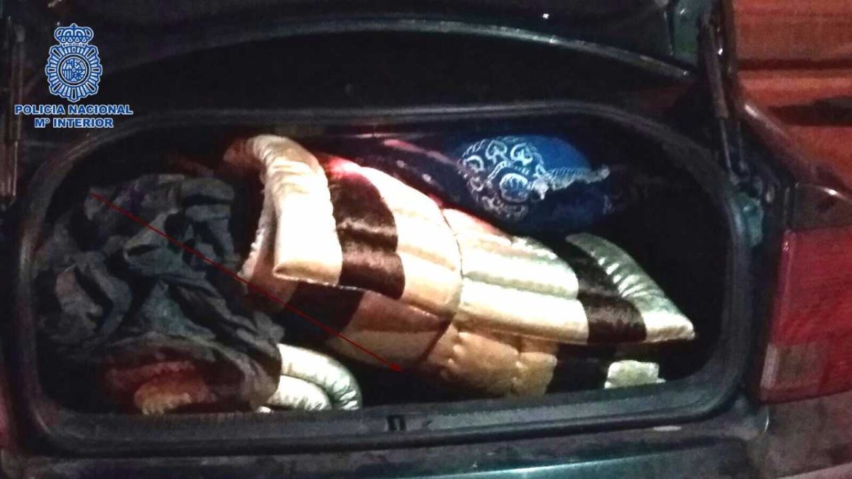 Maletero en el que se escondieron dos inmigrantes.