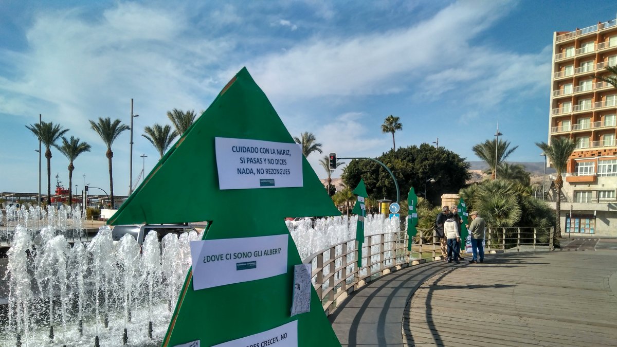 Árboles plantados ayer en la parte final de la Rambla.