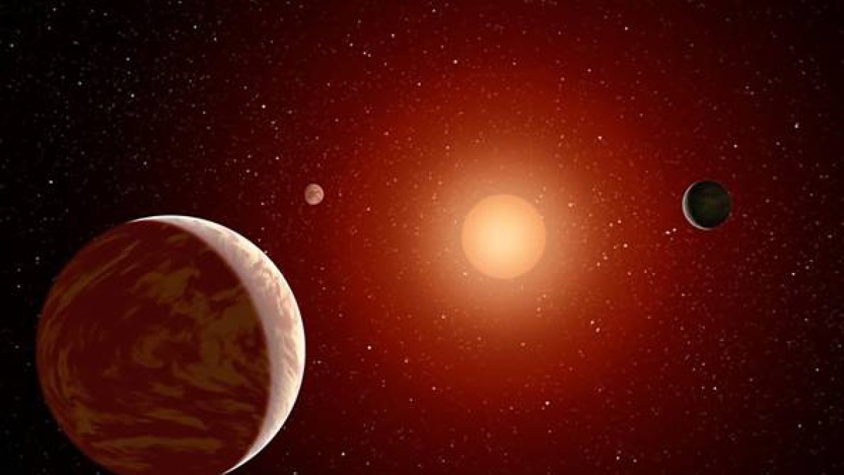 Concepción artística de un sistema de planetas en torno a una estrella M. Fuente: NASA.