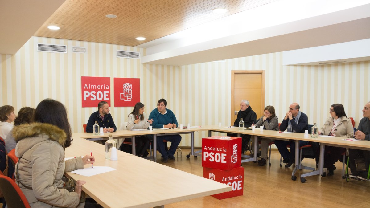 Reunión ayer con colectivos sociales en la sede provincial del PSOE de Almería.
