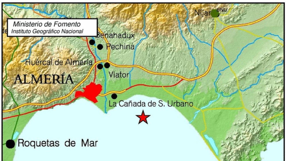 Mapa gráfico del temblor recogido en Almería durante la mañana del 26 de diciembre.