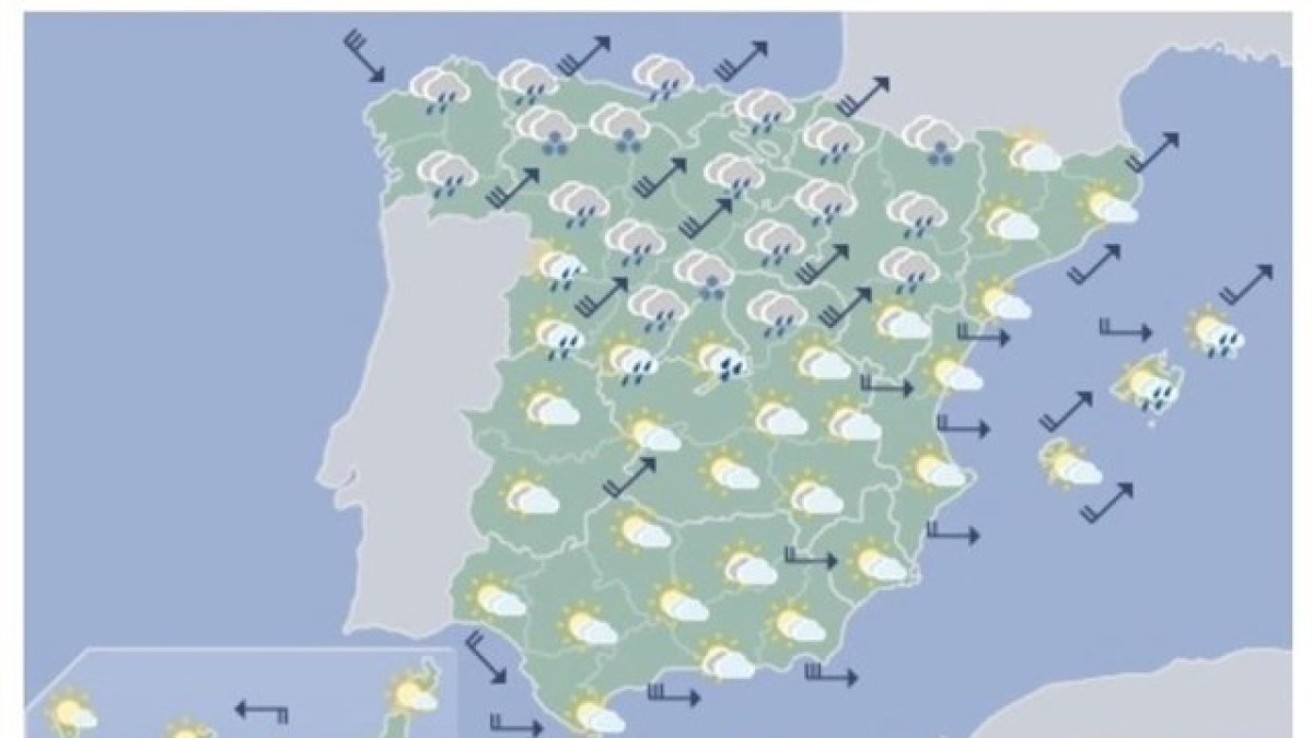 Mapa que señala la incidencia de Bruno en España. Fuente: AEMET.