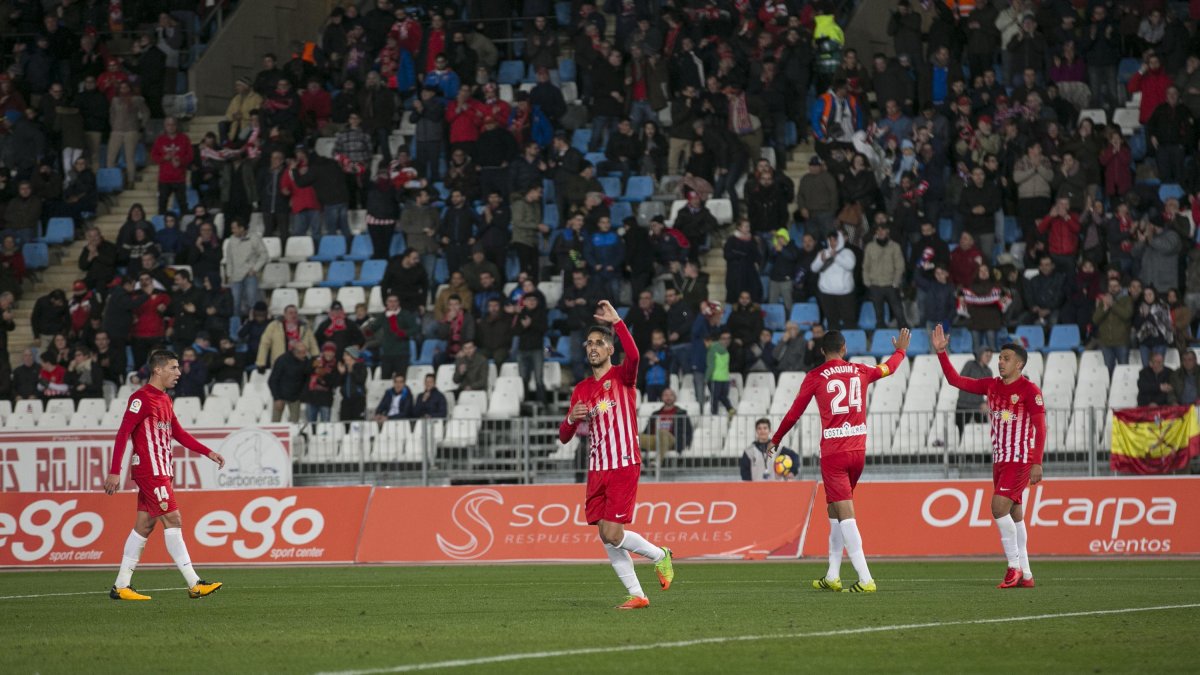 Fidel celebrando el gol ante el Nástic.