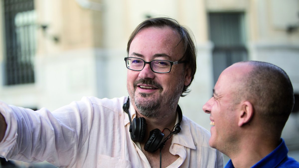 Martín Cuenca junto a Javier Gutiérrez durante la grabación de El autor.