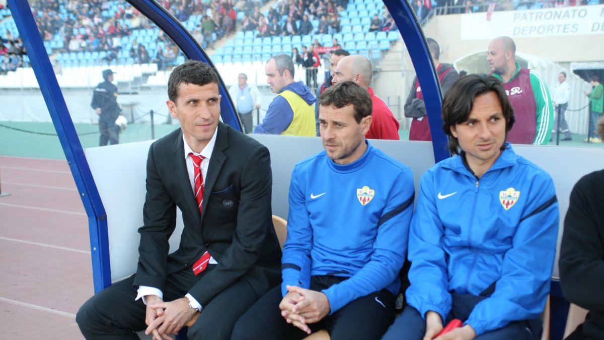 Ibán Andrés (derecha) con Javi Gracia en el Almería.