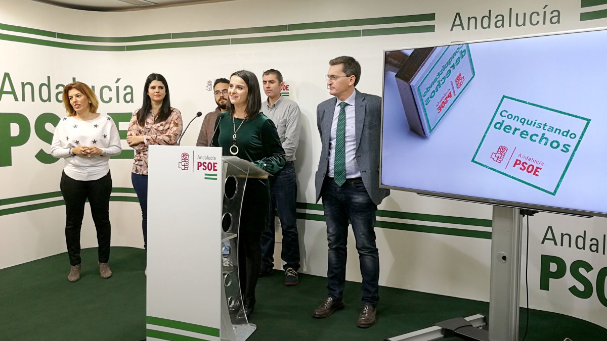 Rueda de prensa en la sede del PSOE de Almería.