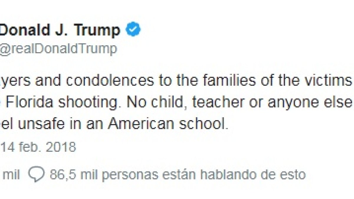 El presidente de Estados Unidos expresa sus condolencias en Twitter.
