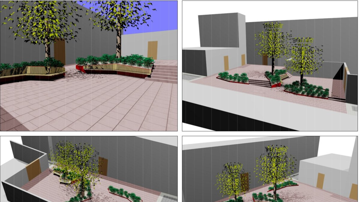 Diseño de la Plaza Julio Alfredo Egea desde cuatro perspectivas diferentes