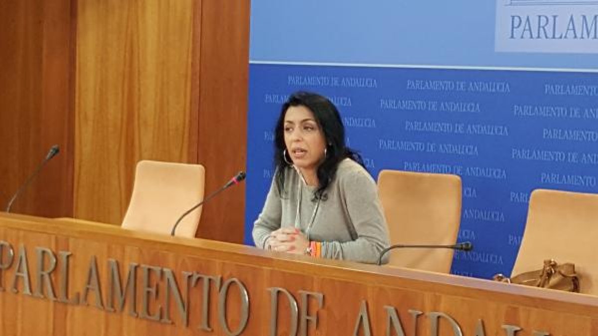 Marta Bosquet en una rueda de prensa en el Parlamento.