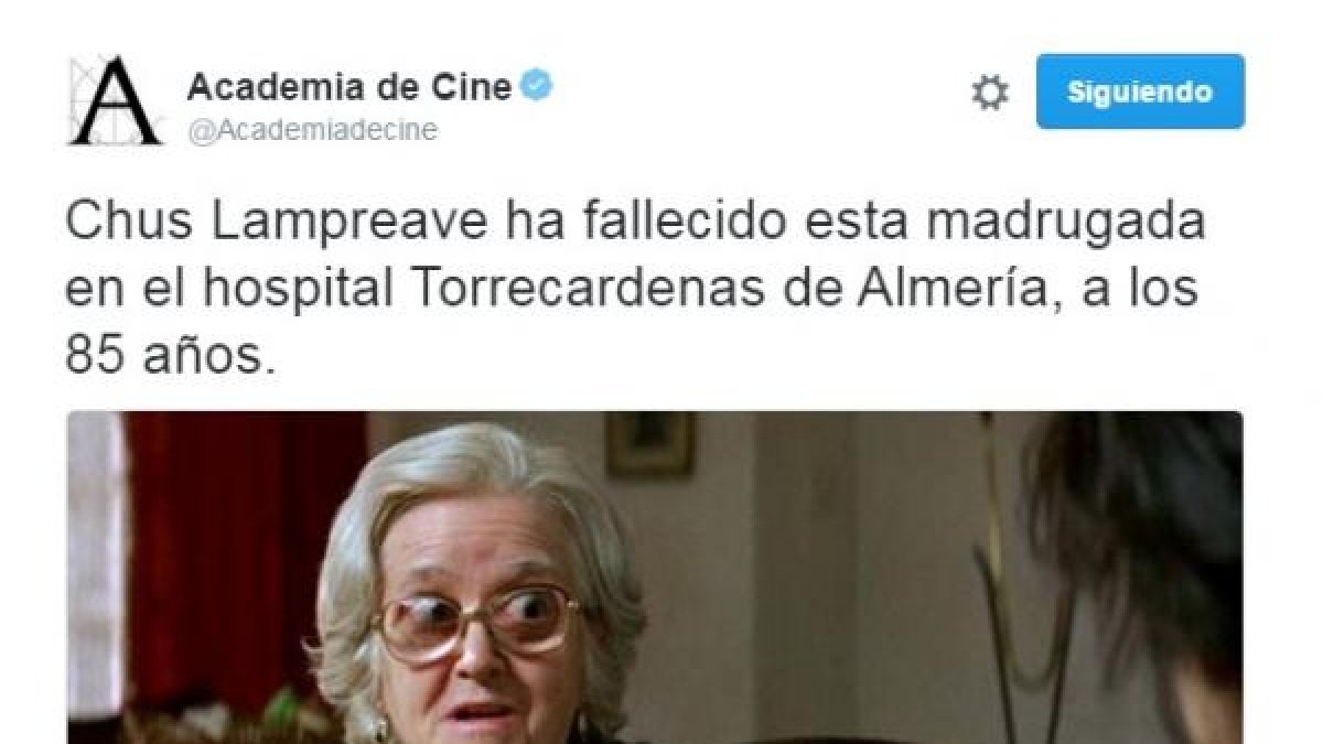 La Academia del Cine lamenta la muerte de la inolvidable actriz.