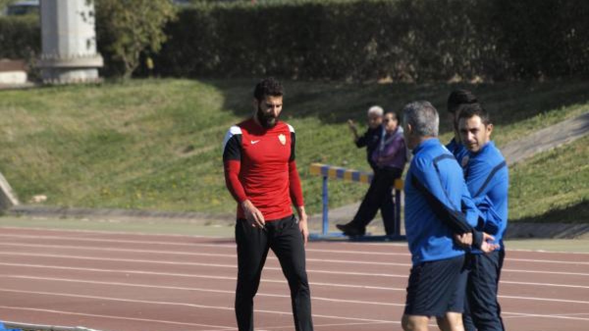 Carlos Cuéllar en el entrenamiento del miércoles.