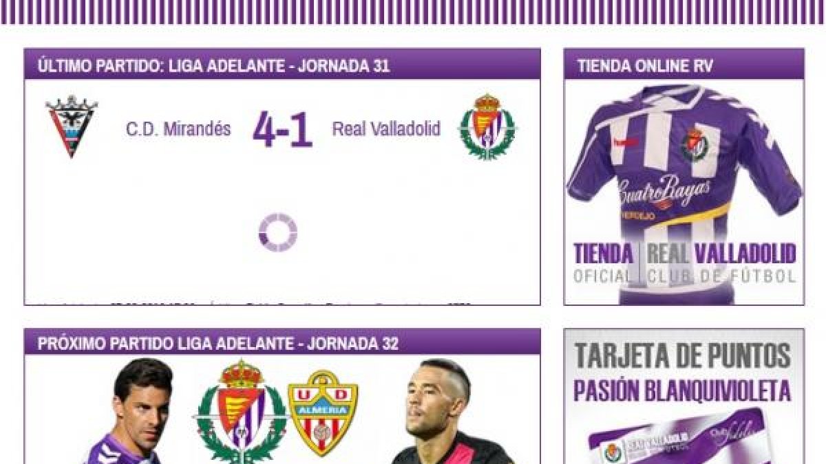 Quique en la web del Real Valladolid.