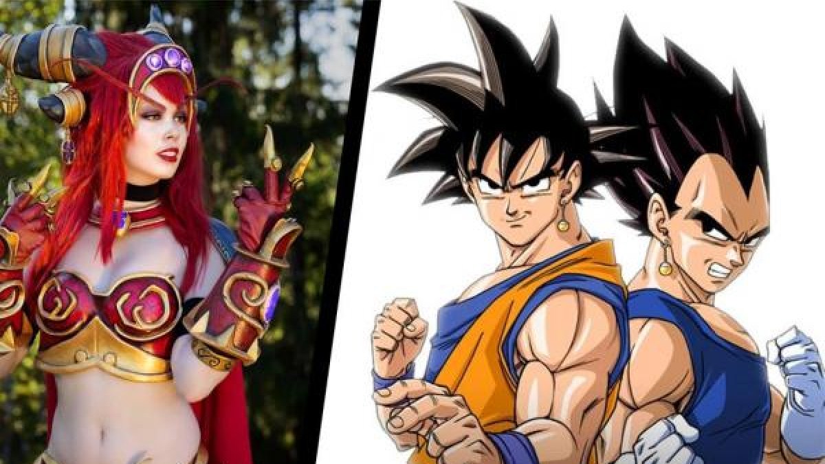 Tine Marie Riss y el personaje de Goku. (FB Expotaku)