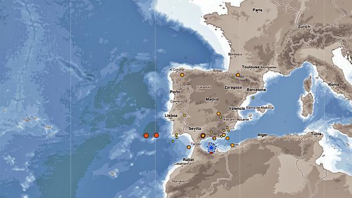 Mapa de localización del epicentro de los terremotos de ayer