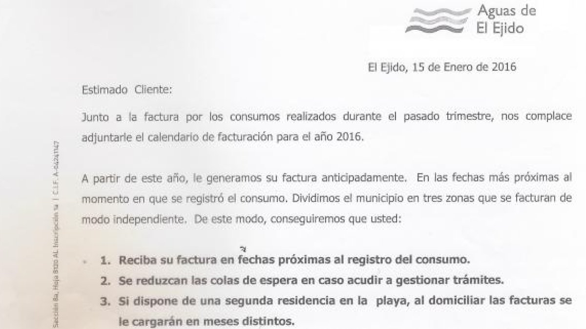 Factura del agua, que posee el PSOE y a la que hace referencia el portavoz.