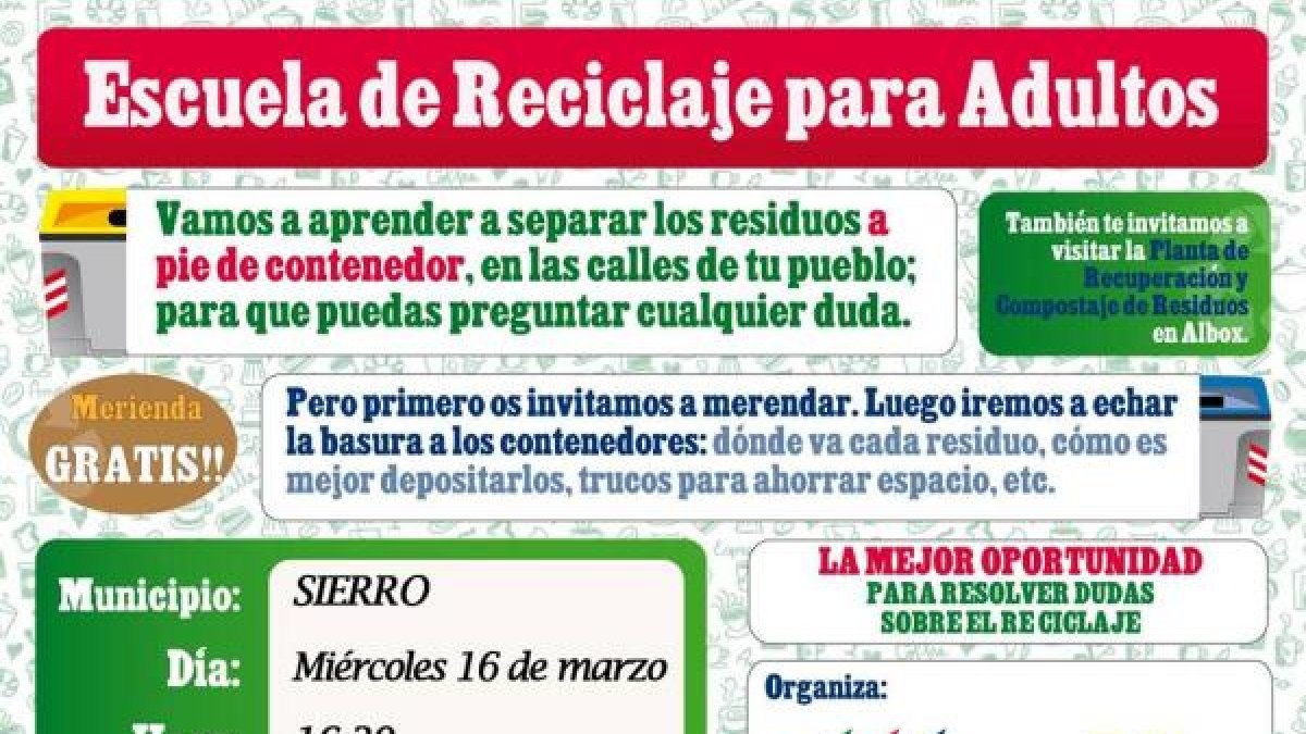 Cartel anunciador de la escuela de reciclaje.