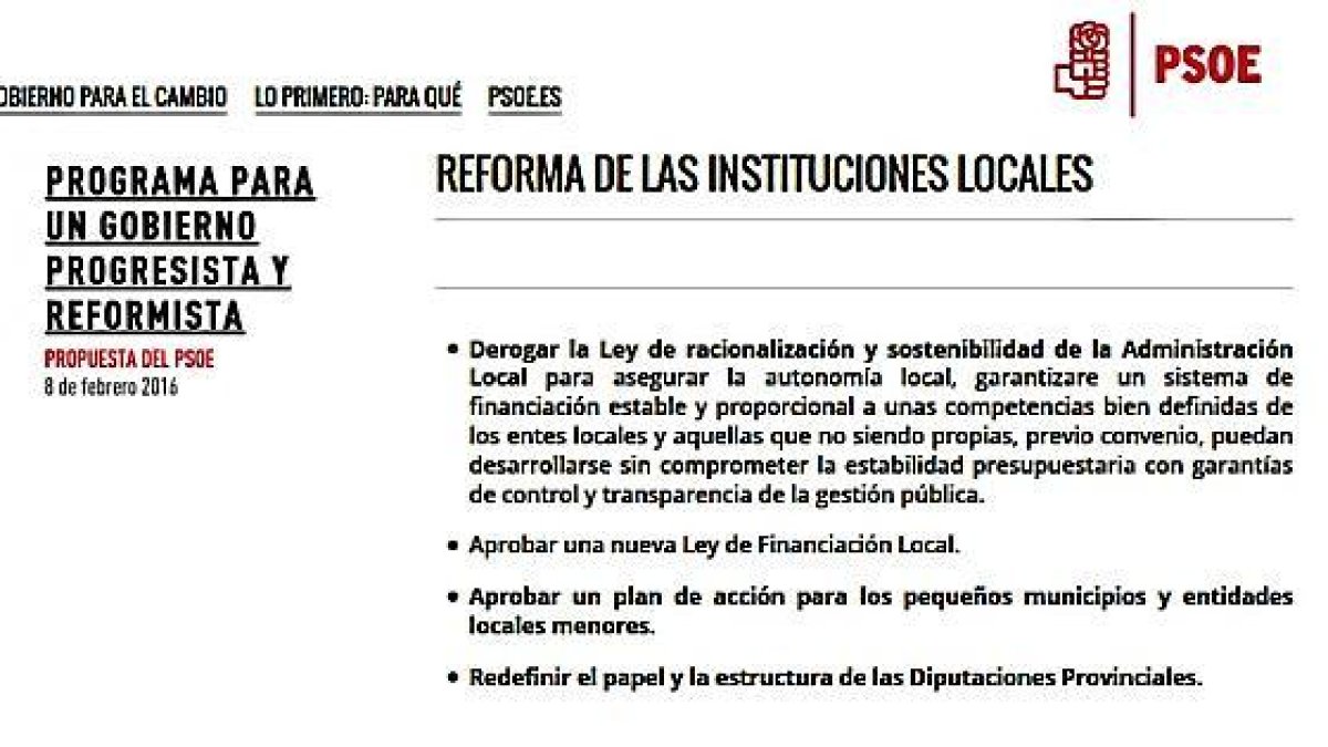 Posición del PSOE en un documento reciente.