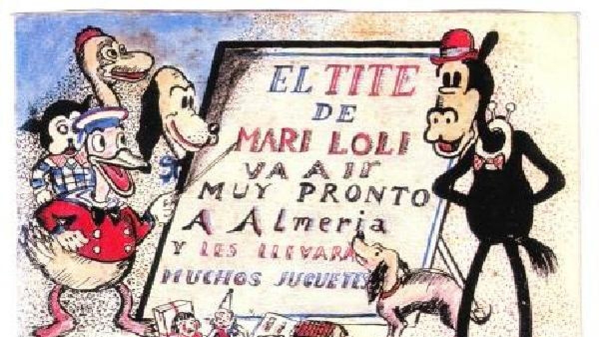 Tarjeta Postal artesanal y dibujada y enviada por Juan Antonio López González a su hija en 1938