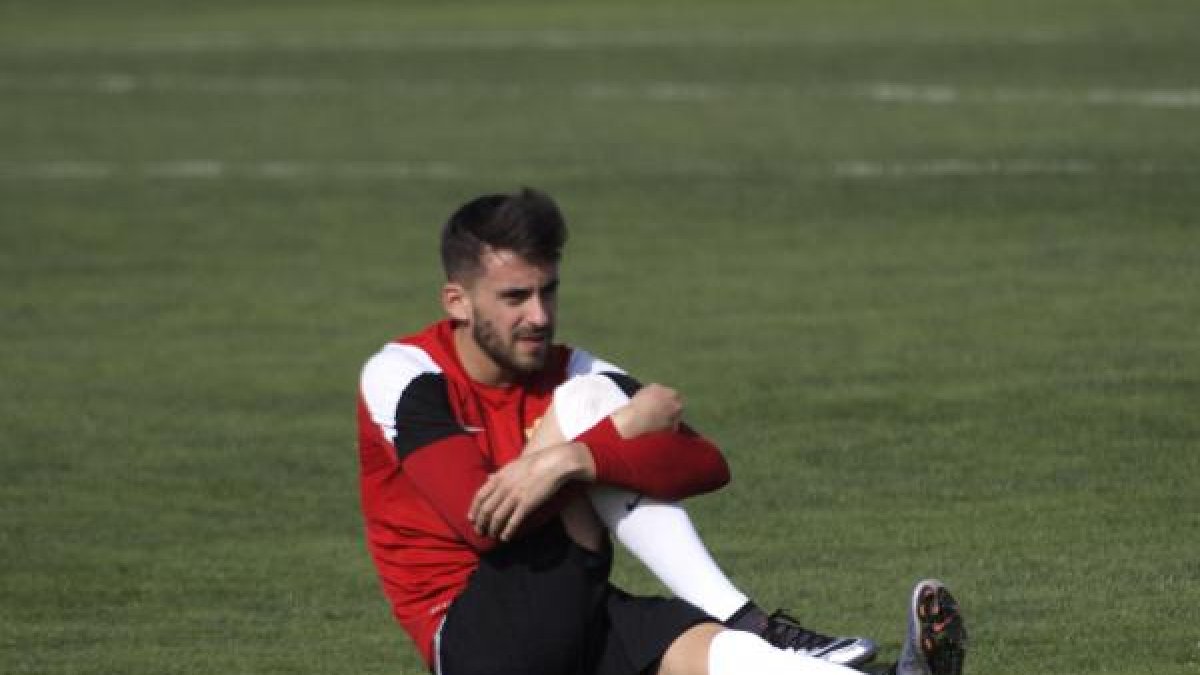 Iago Díaz en el entrenamiento de este miércoles.