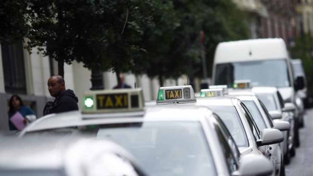 Taxis en una parada del Paseo de Almería.