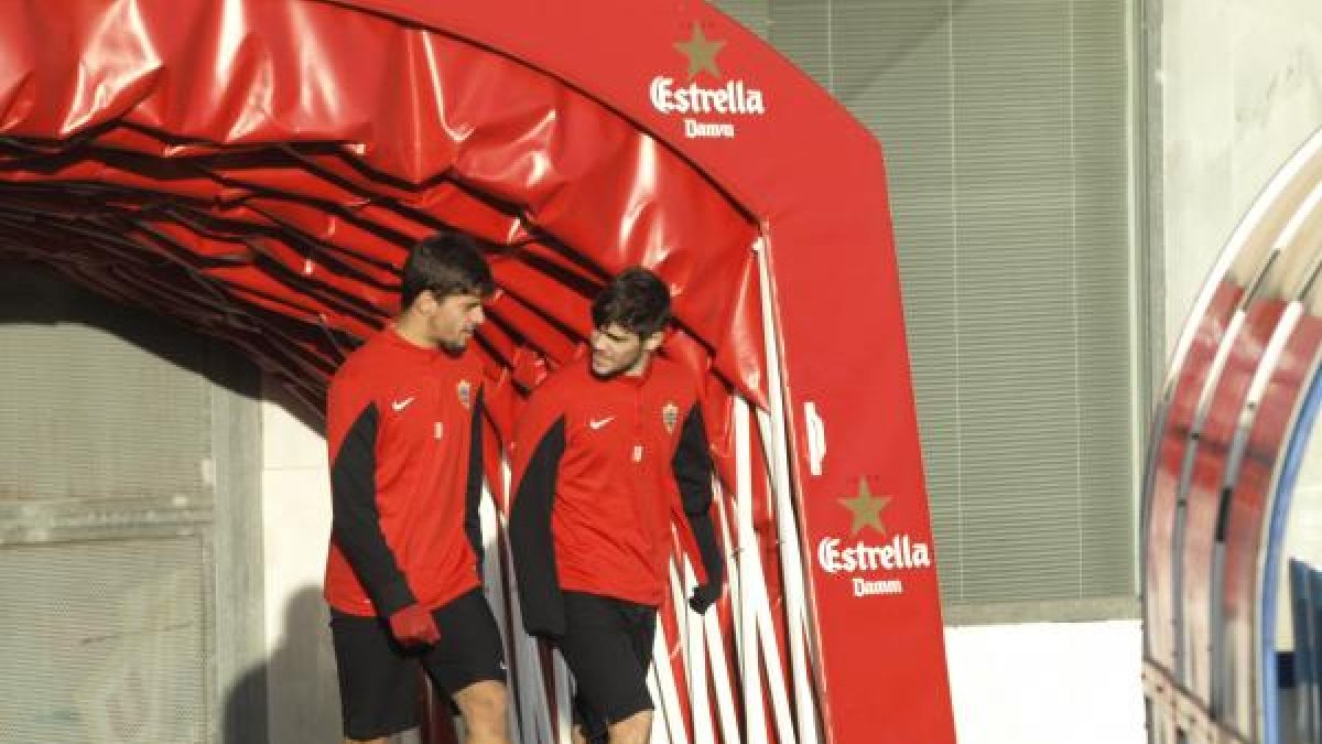 Antonio Marín y José Ángel Pozo en el entrenamiento de hoy.