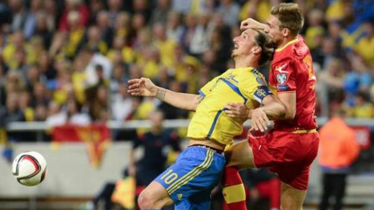 Saveljich marcando a Ibrahimovic con Montenegro.
