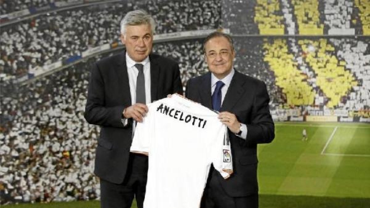 Ancelotti y Florentino en el Bernabéu.