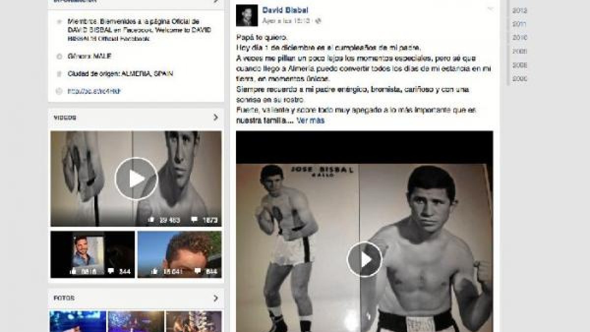 Captura del mensaje de Bisbal en Facebook.