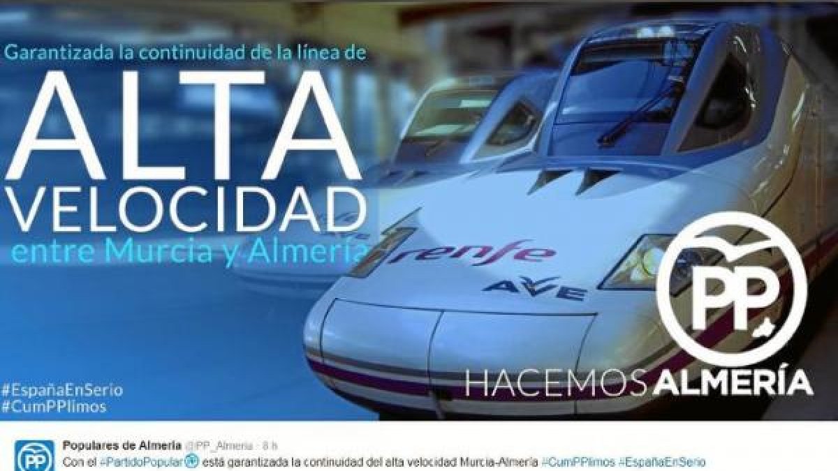 Tuit del PP de Almería sobe el AVE.