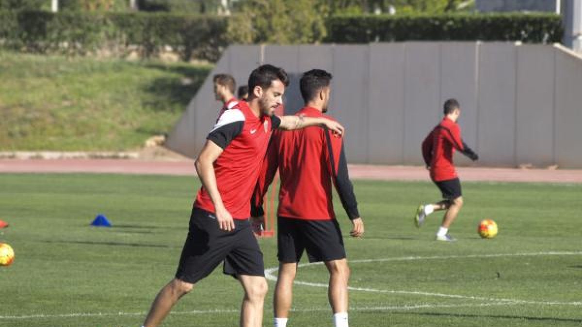 Iago Díaz en el entrenamiento de este jueves.