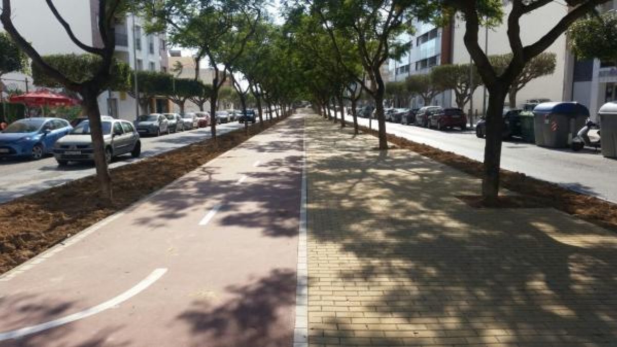 Parte del comienzo de la obra del carril bici en el paseo de Las Lomas