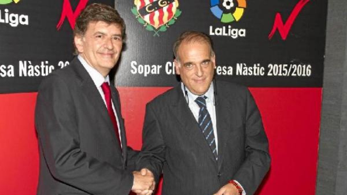 Josep María Andre, presidente del Nástic, y Javier Tebas.