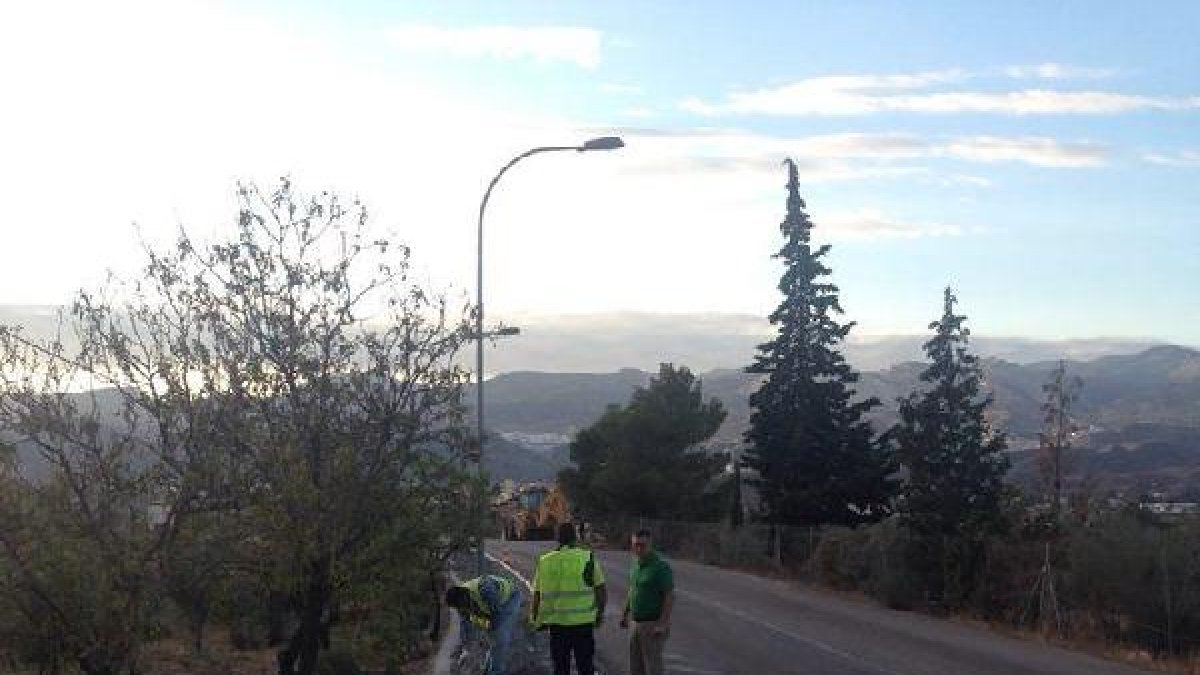 EL alcalde supervisando los trabajos de acerado.