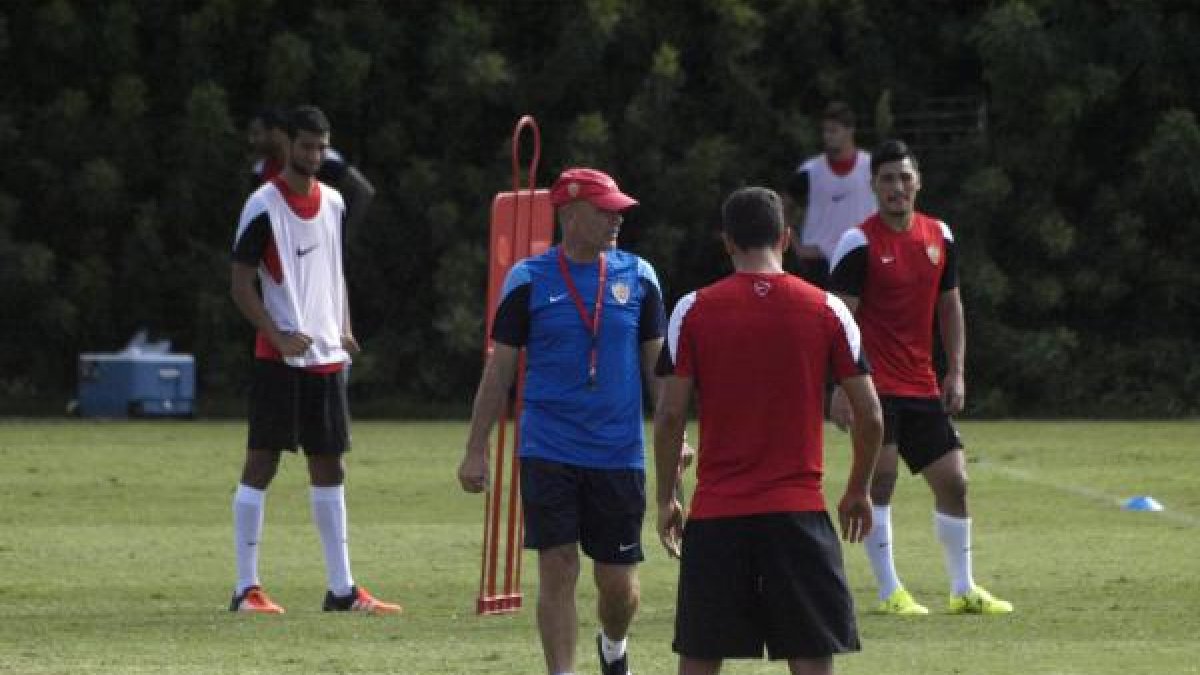Miguel Rivera en el entreno del miércoles.