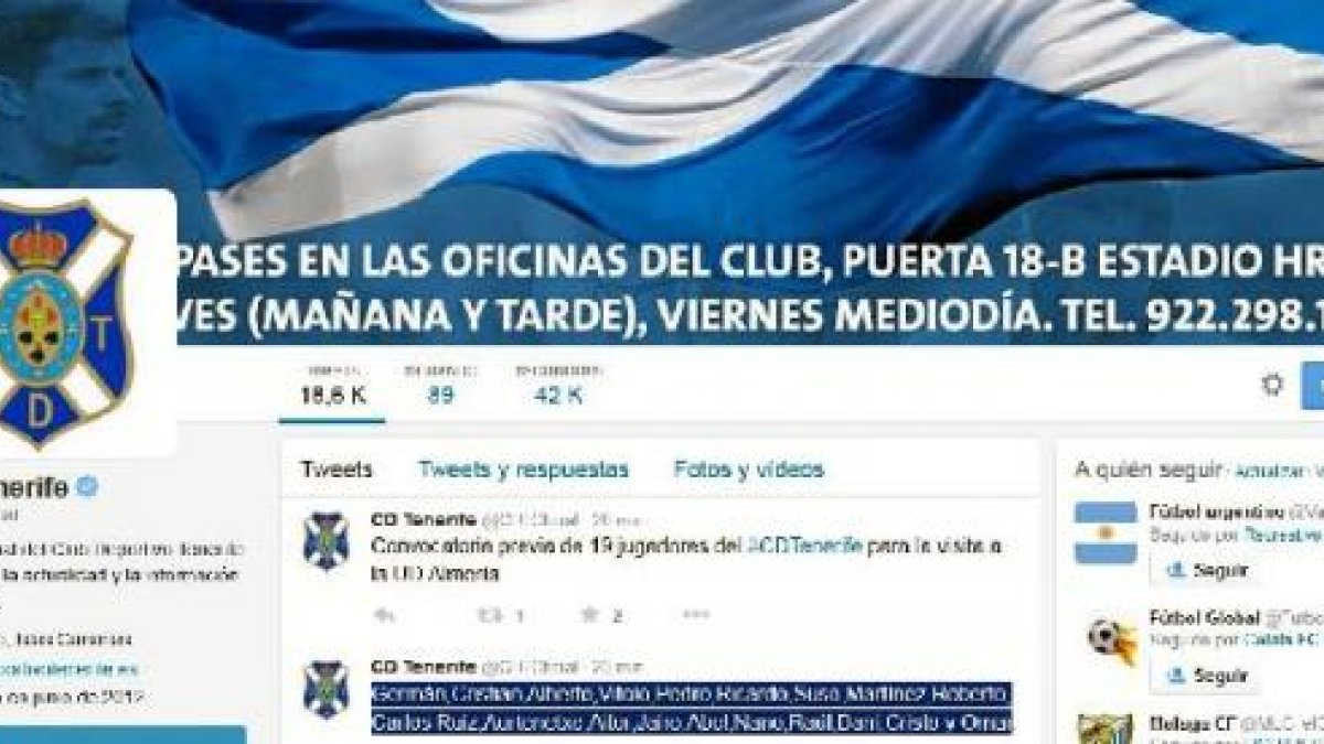 El Tenerife ha subido a Twitter la lista de convocados.