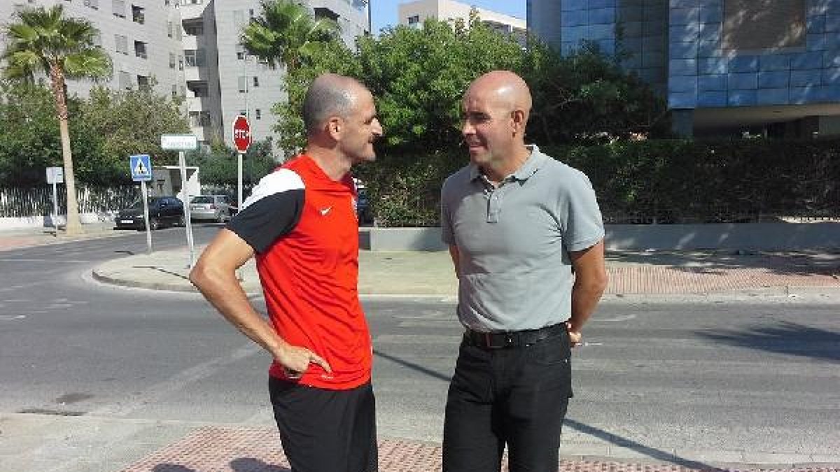 Soriano, este lunes con Valerio antes del entrenamiento.